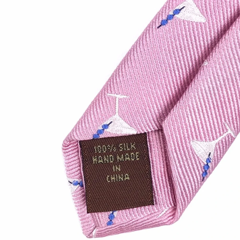 Tasso Elba Men's Tie 100% Silk Tie Handmade Pink Blue Martini Drinks Necktie
